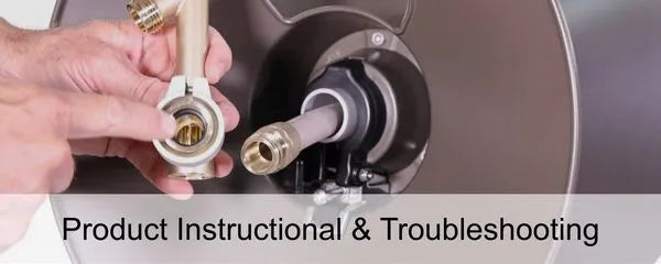 person's hands displaying a hose connection with text 'Product Instructional & Troubleshooting' at the bottom