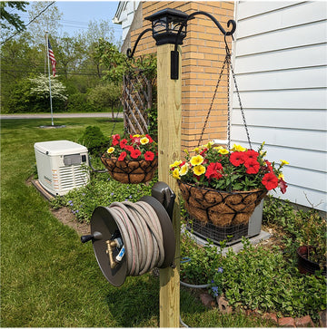 retractable plant hanger lowes Wood Post Mount Garden Hose Reel – Eley Hose Reels