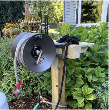 retractable plant hanger lowes Wood Post Mount Garden Hose Reel – Eley Hose Reels