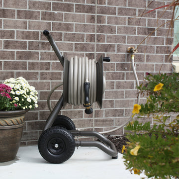 Portable Hose Pipe Reel，Garden Hose Reel Cart with 2 Wheels, Hose