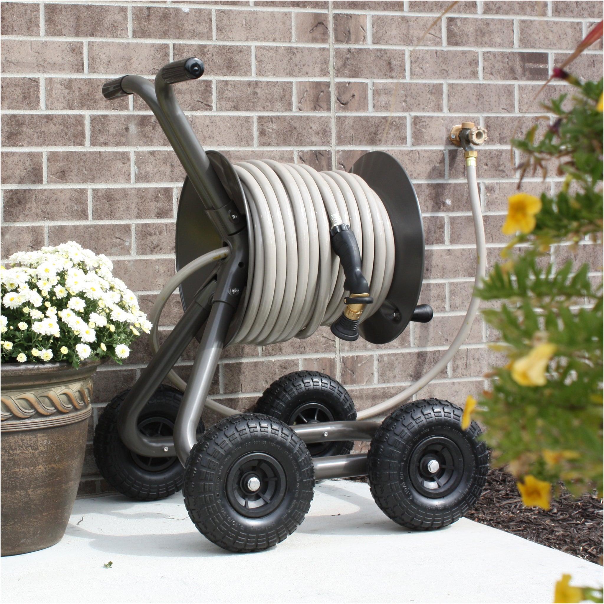Ashman Garden Hose Reel Cart 4 Wheels Portable Garden Hose Reel