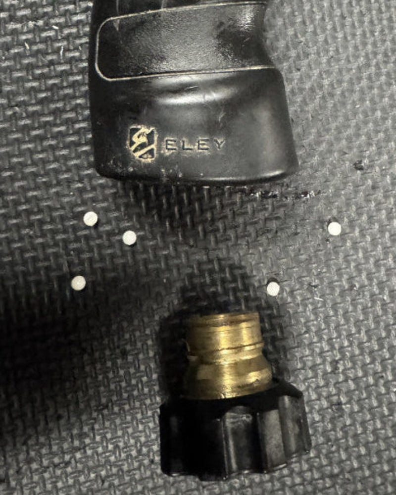Swivel Fitting Separated from Nozzle Body and Ball Bearings Fell Out on item 1120 spray nozzle while laying on black flooring