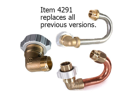 Brass plumbing fittings on a white background with text indicating Item 4291 replaces previous versions.