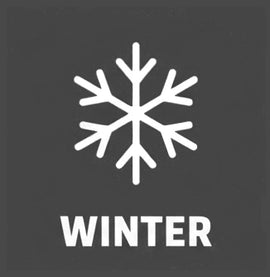 White snowflake icon with 'WINTER' text on a gray background