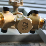 Eley 3/4-inch brass garden hose cap on garden hose 2-way Y-valve 