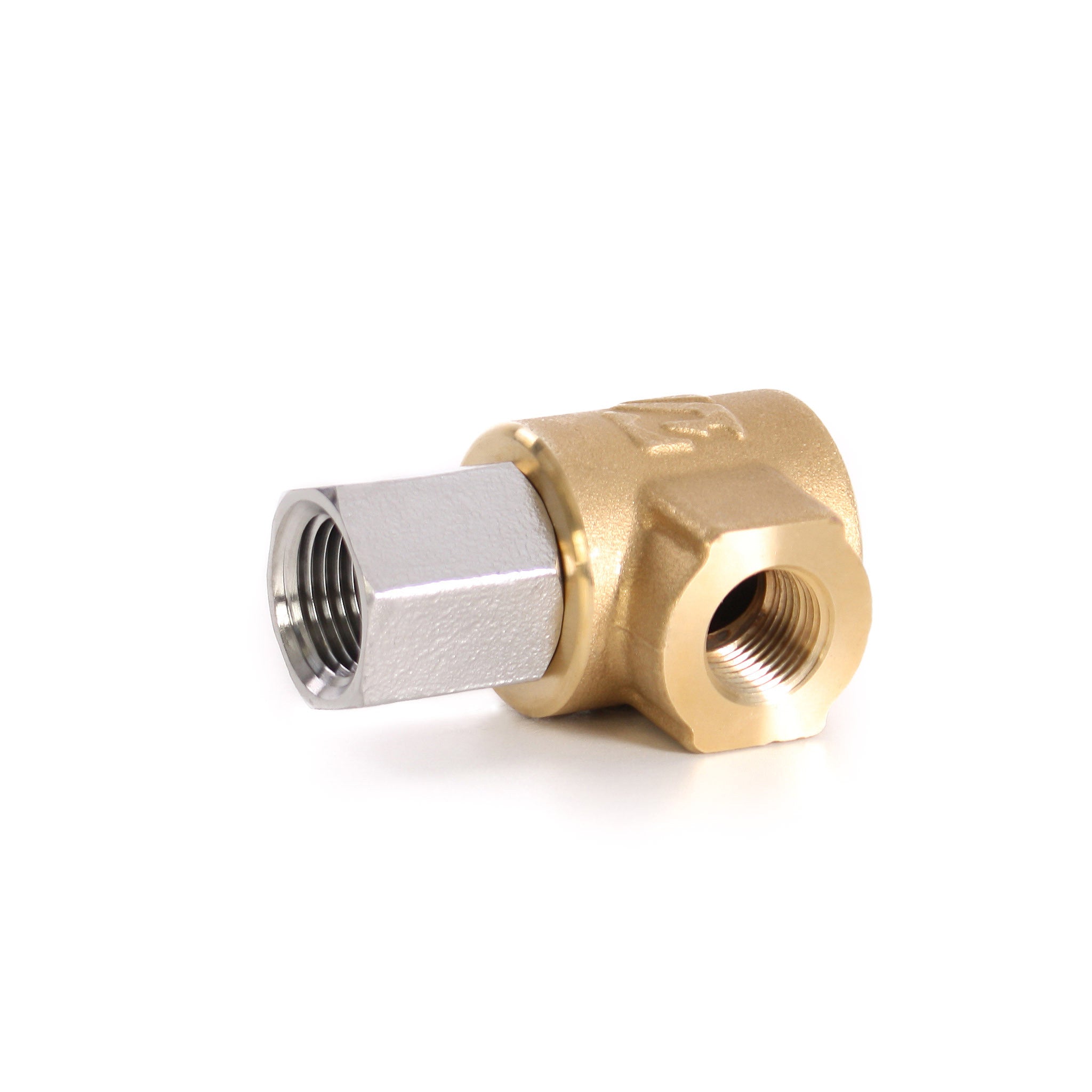 Eley 90° High Pressure Hose Reel Swivel with brass and stainless steel, 1/2-inch F x 3/8-inch F