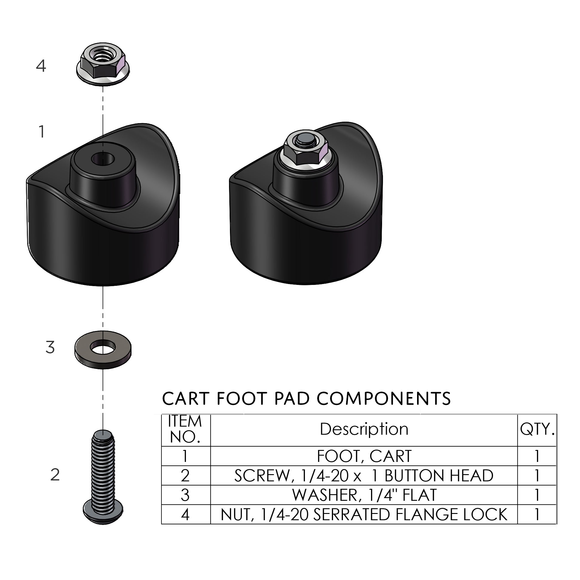 Exploded view of Eley cart rubber foot pad