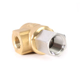 Eley 90° High Pressure Hose Reel Swivel with brass and stainless steel, 1/2-inch F x 3/8-inch F, side angle